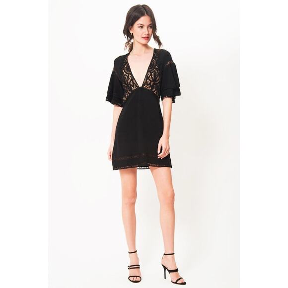 For Love and Lemons Carmine Black Lace Ruffle Sleeve Cami Mini Dress - Picture 4 of 8
